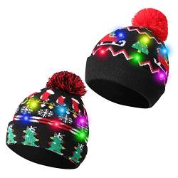 TAGVO LED leuchten Hut Mütze Stricken, Bunte LED Xmas Weihnachten Hut Mütze, Winter Schnee Hut Pullover hässliche Urlaub Hut Beanie Cap von TAGVO