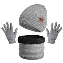 TAGVO Mütze Schal Handschuh Set, Ultraweiche Elastische Wintermütze für Herren, Touchscreen Handschuhe Herren Damen, Warme Halswärmer Fleece Set für Ski, Außenaktivität von TAGVO