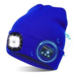 TAGVO USB LED Mütze Kappe Bluetooth 5.0 Mütze, Integrierter Stereolautsprecher & Mikrofon, Winter Warm Gestrickte Beleuchtung Drahtlose Bluetooth Headset Musik Hut für Laufen Wandern Herren Damen von TAGVO