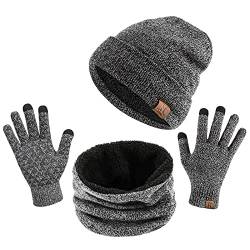 TAGVO Winter Beanie Hut, Schal, Touchscreen Handschuhe 3 in 1 Warmes Zubehör Kit, Weiches Fleece Innenfutter Tolles Warm, Stretchy Strick Beanie Cap, Elastischer Nackenwärmer von TAGVO