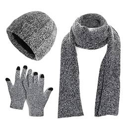 TAGVO Winter Beanie Mütze Schal Handschuh Set, Ultraweiche Elastische Wintermütze für Herren, Touchscreen Handschuhe Herren Damen, Warme Halswärmer Set mit Fleecefutter für Ski, Außenaktivität von TAGVO