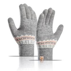 TAGVO Winter Thermo Touchscreen Handschuhe Damen, Dehnbare Gestrickte Handschuhe Warme Dicke Wollhandschuhe, Sporthandschuhe Outdoor Winterhandschuhe für Laufen Joggen Wandern Radfahren Bergsteigen von TAGVO