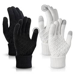 TAGVO Winter Warme Strickhandschuhe Unisex, 2 Paar Winter Handschuh Damen Touchscreen Warme Handschuhe Sport Warm und Winddicht Winterhandschuhe für Skifahren Radfahren und SMS von TAGVO