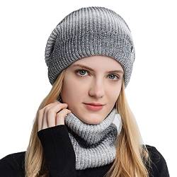 TAGVO Wintermütze und Loop Schal Damen Winter Warme Mütze Beanie Schal Set mit Dicke Fleecefutter für Ski von TAGVO