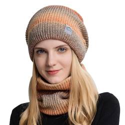 TAGVO Wintermütze und Loop Schal Damen Winter Warme Mütze Beanie Schal Set mit Dicke Fleecefutter für Ski von TAGVO