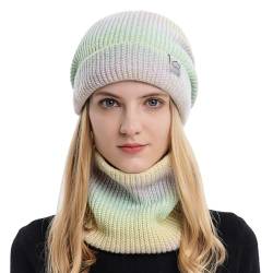 TAGVO Wintermütze und Loop Schal Damen Winter Warme Mütze Beanie Schal Set mit Dicke Fleecefutter für Ski von TAGVO