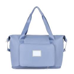 Faltbare Reisetasche mit großer Kapazität, erweiterbare Reisetasche mit Trocken- und Nass-Trennung, tragbare Reise, leicht, wasserdicht, Oxford-Stofftasche, blau von TAHUAON