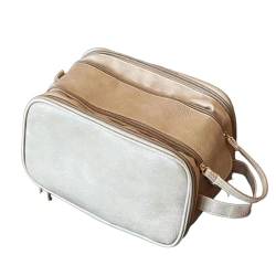 Kulturbeutel für Herren und Damen, Reisetasche für Toilettenartikel, PU-Leder, Kulturbeutel, Rasierset, Organizer für Reisen, beige von TAHUAON