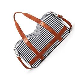 Reisetasche aus Segeltuch, 45 l, große Kapazität, gestreift, Reisetasche mit Schuhfach, Schultertasche, Farbe A von TAHUAON