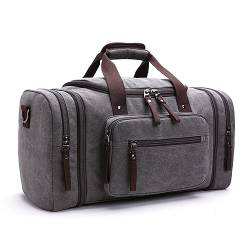 Unisex Reisetasche aus Segeltuch, Reisetasche, Reisetasche, Wochenendtasche für Damen und Herren (grau), Farbe A von TAHUAON