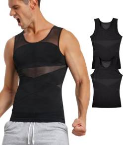 TAILONG Herren Kompressionsshirt für Body Shaper Schlankheits Weste Enge Bauch Unterwäsche Tank Top, Schwarz (2 Stück), L von TAILONG