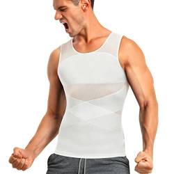 TAILONG Herren Kompressionsshirt für Body Shaper Schlankheits Weste Enge Bauch Unterwäsche Tank Top, Weiss/opulenter Garten, 3X-Groß von TAILONG