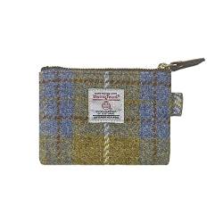 Harris Tweed Mini-Münzgeldbörse, handgefertigt, Lippenstift-Tasche, Vintage, britisch, tragbar, Kreditkarten-/Ausweis-Geldbörse mit YKK-Reißverschluss für Damen und Herren, Gelb, Blau, Kunstkariert von TAILORMAP