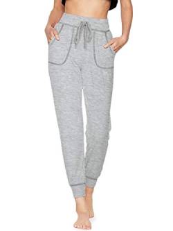TAIPOVE Damen Pyjamahose Lang Sporthose Schlafanzughose mit Tunnelzug, Grau, XL von TAIPOVE