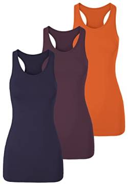 TAIPOVE Damen Racerback Tank Top Lange Camisole Ärmellos Yoga Shirts Workout Tops 3er-Pack, Dunkelviolett/Burgunderrot/Orange, Groß von TAIPOVE