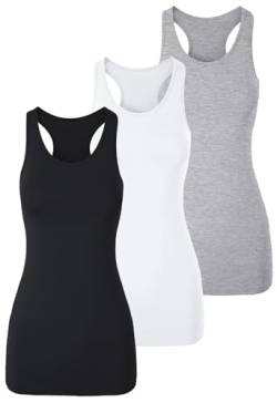 TAIPOVE Damen Racerback Tank Top Lange Camisole Ärmellos Yoga Shirts Workout Tops 3er-Pack, Schwarz/Weiß/Grau, Mittel von TAIPOVE