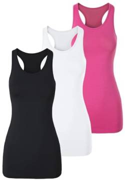 TAIPOVE Damen Racerback Tank Top Lange Camisole Ärmellos Yoga Shirts Workout Tops 3er-Pack, Schwarz/Weiß/Hot Pink, X-Groß von TAIPOVE