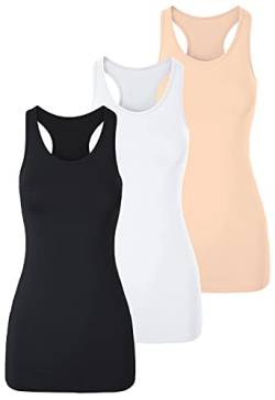 TAIPOVE Damen Tank Top Lang longtops Sporttop Ringerrücken 3er Set Oberteil Laufen Fitness,Schwarz Weiß Beige,XL von TAIPOVE