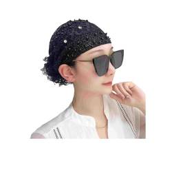 2024 Neues perlenbesetztes Blumenspitzen-Stirnband, Frauen-Blumenspitzen-Kopftuch-Haarabdeckung Kopftuch-Kopftuch-Hüte für Frauen Mädchen (black,One Size) von TAITUS