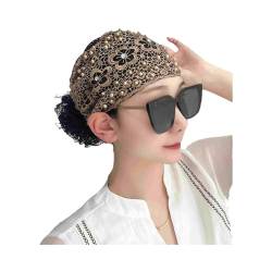 2024 Neues perlenbesetztes Blumenspitzen-Stirnband, Frauen-Blumenspitzen-Kopftuch-Haarabdeckung Kopftuch-Kopftuch-Hüte für Frauen Mädchen (brown,One Size) von TAITUS