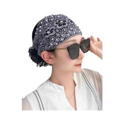 2024 Neues perlenbesetztes Blumenspitzen-Stirnband, Frauen-Blumenspitzen-Kopftuch-Haarabdeckung Kopftuch-Kopftuch-Hüte für Frauen Mädchen (grey,One Size) von TAITUS