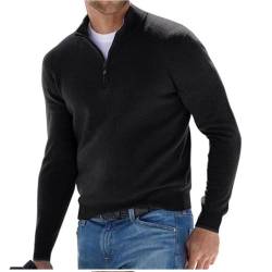 TAITUS Herren Quarter Zip Pullover Pullover Pullover Lässig Weicher Strick Stehkragen Basic Pullover Polo Sweatshirt (Black,Large) von TAITUS