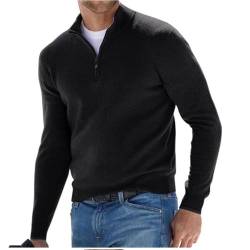 TAITUS Herren Quarter Zip Pullover Pullover Pullover Lässig Weicher Strick Stehkragen Basic Pullover Polo Sweatshirt (Black,XX-Large) von TAITUS