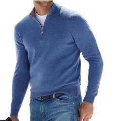 TAITUS Herren Quarter Zip Pullover Pullover Pullover Lässig Weicher Strick Stehkragen Basic Pullover Polo Sweatshirt (Blue,XX-Large) von TAITUS