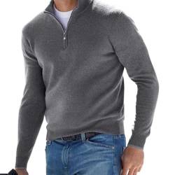 TAITUS Herren Quarter Zip Pullover Pullover Pullover Lässig Weicher Strick Stehkragen Basic Pullover Polo Sweatshirt (Grey,Large) von TAITUS