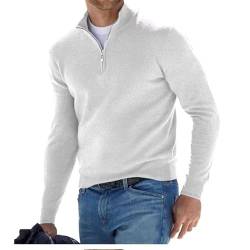 TAITUS Herren Quarter Zip Pullover Pullover Pullover Lässig Weicher Strick Stehkragen Basic Pullover Polo Sweatshirt (White,Large) von TAITUS