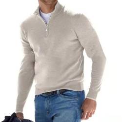 TAITUS Herren Quarter Zip Pullover Pullover Pullover Lässig Weicher Strick Stehkragen Basic Pullover Polo Sweatshirt (beige,Large) von TAITUS