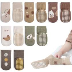 TAIYUNWEI Rutschfeste Socken für Baby, 6 Paare Baby Socken Baumwolle Kinder Anti Rutsch Socken, Unisex Niedlichen Cartoon Tier Boden rutschfeste Socken (1-3 Jahre alt) von TAIYUNWEI