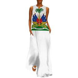 Langes Kleid für Damen, Sommer-Top, Haiti-Flagge, lässiges V-Ausschnitt, Etuikleid S von TAIZIYEAH