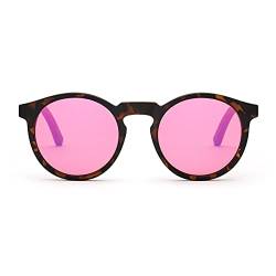 TAKE A SHOT Holz-Sonnenbrille Damen Rund Pink Verspiegelt Schmal Runde Gläser, UV400 - Havana Sonnenbrille Holz LISI von TAKE A SHOT