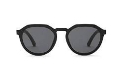 TAKE A SHOT Holz-Sonnenbrille Damen Schmal Panto Graue Gläser, UV400 Schutz, Schwarzer Rahmen - Sonnenbrille Holz WILSON von TAKE A SHOT