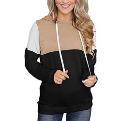 TAMALLU Bluse Damen Lässiger Kapuzenpullover Mit Nähten Print Langarm Sweatshirt Lässige Bluse Pullover Oberteile Casual Langarmshirt Tops Lose Baumwolle Tunika Hemd Gemütlich ( L,Schwarz ) von TAMALLU