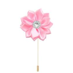 TAMUNI 4 * 9 cm 6 Stück Strass Gold Satin Blume Anstecknadel Abzeichen Blumen Corsage Satin Rose Blume/Rosen Anstecknadel Brosche Pin für Frauen Braut von TAMUNI