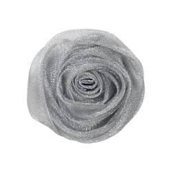 TAMUNI 5 * 10CM 6PCS Pailletten Silber Organza Tuch Blume Anstecknadel Abzeichen Blume Corsage Satin Blume/Rose Anstecknadel Brosche Pin Für Frauen Braut von TAMUNI