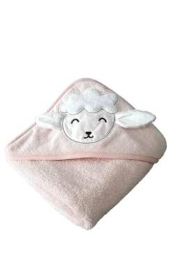 TANEM HOME Baby Badetuch Kapuzenbadetuch Handtuch Baumwolle Frottee Schaf 75x75 cm Geschenk (Rosa) von TANEM HOME
