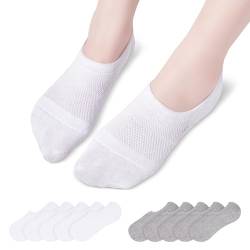 TANGCHAO 10 Paar Sneaker Socken Damen Herren, Unisex Unsichtbare Rutschfeste Atmungsaktive Sportsocken Weiß Grau 35-38 von TANGCHAO