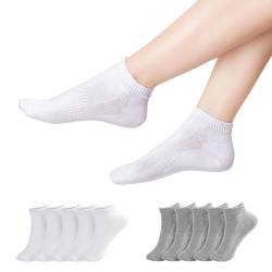 TANGCHAO 10 Paar Sneaker Socken Herren Damen Unisex Atmungsaktives Multifunktionale Baumwolle Socken Weiß Grau 35-38 von TANGCHAO