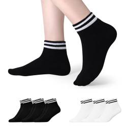 TANGCHAO 6 Paar Sneaker Socken Herren Damen Retro-Mittelknöchel SneakerSocken Knöchelhoch Sportsocken Kurzsocken Baumwolle Halbsocken, 3 Schwarz - 3 Weiß 43-46 von TANGCHAO