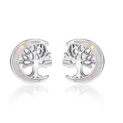 Baum des Lebens Ohrringe für Frauen 925 Sterling Silber Ohrstecker Schmuck Valentinstag Geschenke für ihre Mädchen Freundin Damen Mutter (Weißopal) von TANGPOET