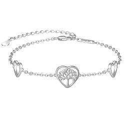 TANGPOET Baum des Lebens Armband für Frauen 925 Sterling Silber Herz Freundschaft Armbänder, Verstellbare Lebensbaum Armband, Schmuck Geschenke für Damen Mädchen Freunde von TANGPOET