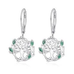 TANGPOET Baum des Lebens Tropfen Ohrringe 925 Sterling Silber Lebensbaum Hängend Ohrhänger Baum Hängeohrringe Geschenke für Frauen Damen Mädchen von TANGPOET