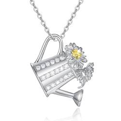 TANGPOET Daisy Halskette für Frauen 925 Sterling Silber Gießkanne Anhänger, Geburtstag Schmuck Geschenke für ihren Blumenmacher von TANGPOET
