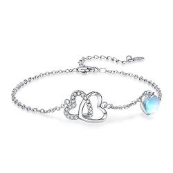 TANGPOET Doppeltes Herz Armband Sterling Silber Herz Love Armband Mondstein Armband Herz Schmuck Geschenke für Damen von TANGPOET