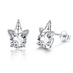 TANGPOET Einhorn Ohrringe 925 Sterling Silber Klein Einhorn Ohrstecker Hypoallergene Ohrring mit Zirkonia April Geburtstag Schmuck Geschenk für Frauen Damen Mädchen Tochter Mutter von TANGPOET