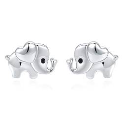 TANGPOET Elefant Ohrringe 925 Sterling Silber Kleine Elefanten Ohrstecker, Weißgold Elefanten Schmuck, Geschenke für Damen Mädchen Kinder von TANGPOET