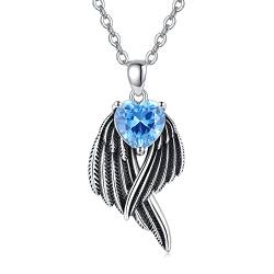 TANGPOET Engelsflügel Halskette 925 Sterling Silber Blau Herz Anhänger Valentinstag Schmuck Geschenke für Frauen Damen Mädchen von TANGPOET